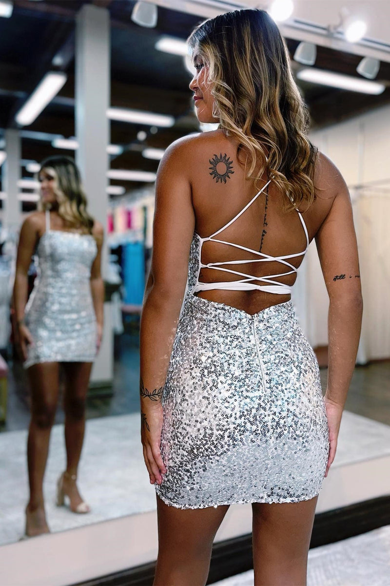 Glitter Bodycon Straps Black Sequins Short Homecoming Dresses