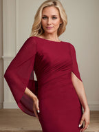 Vestido de madre de la novia de gasa con escote barco, corte trompeta/sirena, largo hasta el suelo, con pliegues
