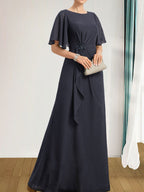 Vestido de gasa para madre de la novia, corte A, escote redondo, largo hasta el suelo, con volantes en cascada, cuentas y lentejuelas