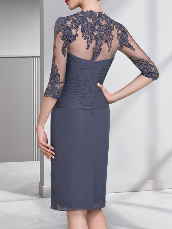 Vestido de gasa para madre de la novia con escote corazón, largo hasta la rodilla, con apliques de cuentas, encaje y lentejuelas plisado.