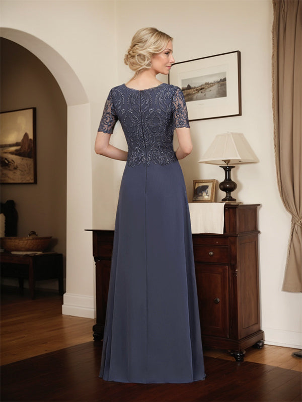 Vestido de gasa con encaje y lentejuelas para madre de la novia, corte A, largo hasta el suelo