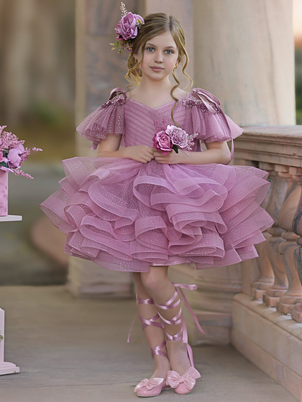 Vestido de fiesta/princesa de tul hasta la rodilla para niña de las flores de cumpleaños