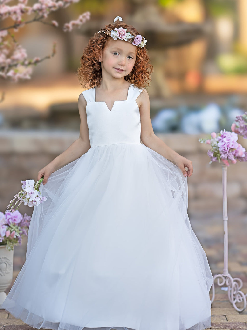 Duchesse-Linie/Princess-Linie Satin Tüll Knöchellang Blumenmädchenkleid 