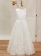 A-Linie Spitze Satin Bodenlang Elfenbein Kleid (010146741) 