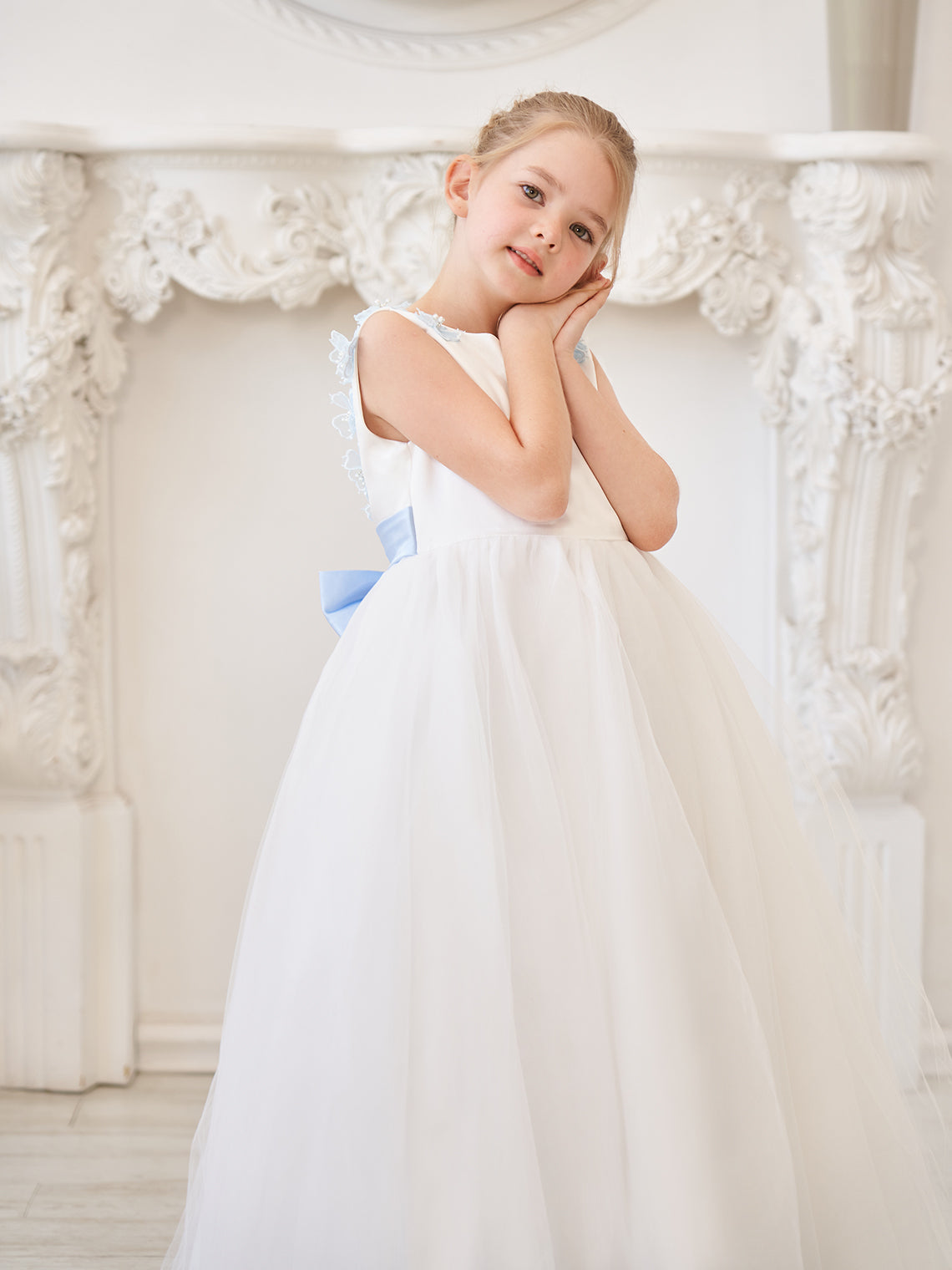 Vestido de fiesta/princesa con flores 3D de tul hasta el suelo color marfil para niña de las flores