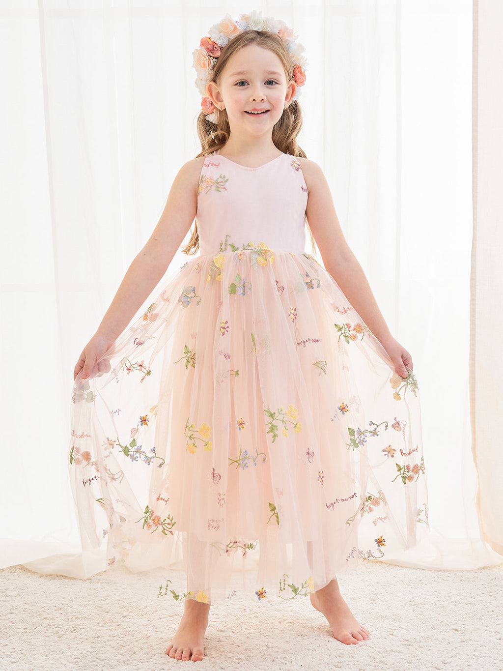 Vestido rosa de tul con corte en A y largo hasta los tobillos (2003227599)