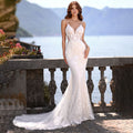 Elegant Mermaid Wedding Dress V-Neck Spaghetti Straps Lace Appliques Backless Bridal Gown Floor Length Vestidos De Novia-payinti