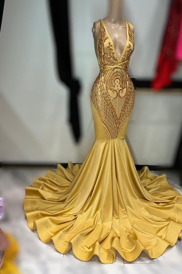 Off The Shoulder Sleeveless Mermaid V-neck Long Prom Dress