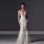 Loverxu Mermaid Vintage Wedding Dresses 2023 Sweetheart Long Sleeve Vestido De Novia Appliques Detachable Train Robe De Mariee-payinti