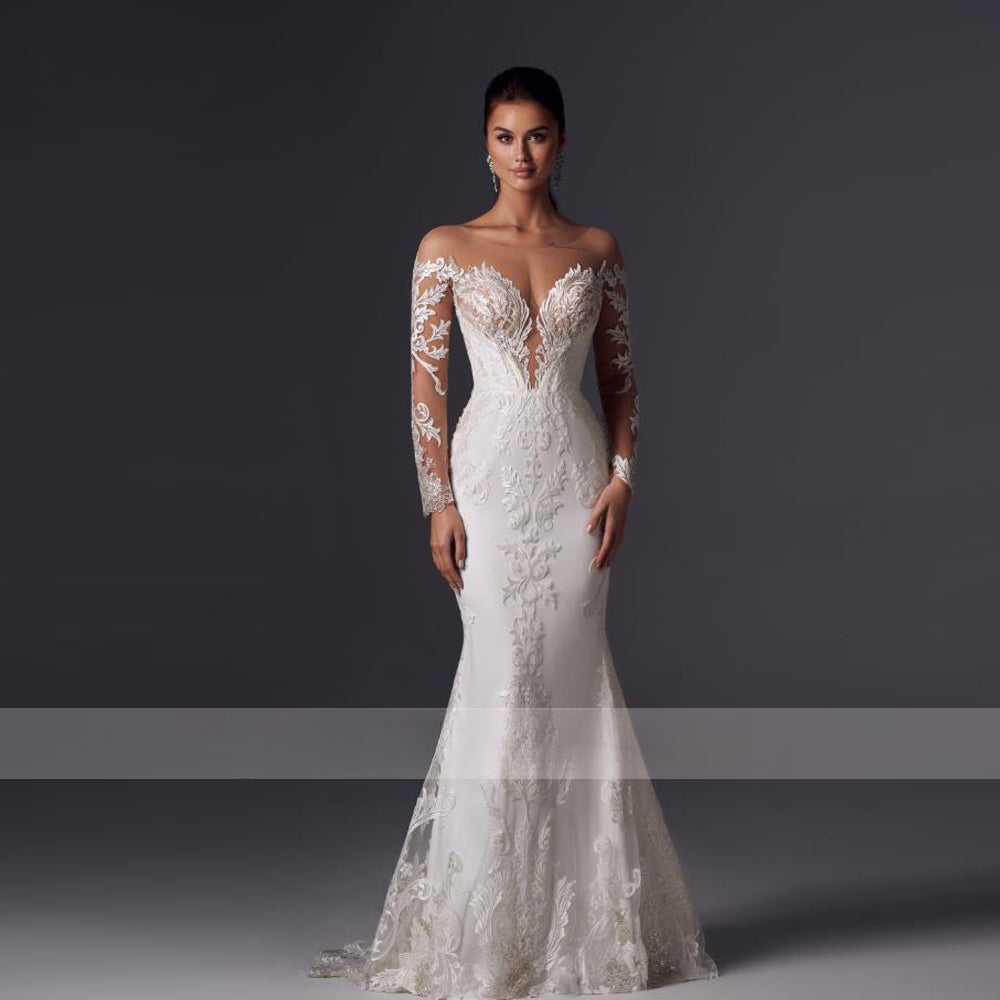 Loverxu Mermaid Vintage Wedding Dresses 2023 Sweetheart Long Sleeve Vestido De Novia Appliques Detachable Train Robe De Mariee-payinti