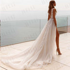 Popular V-neck Lace Applique A Line Wedding Dresses Backless Side Slit Custom Made Formal Bridal Grown 2024-payinti