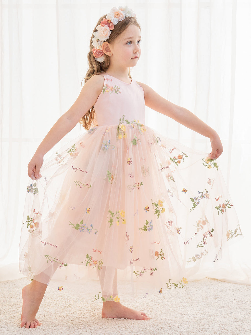 Vestido rosa de tul con corte en A y largo hasta los tobillos (2003227599)
