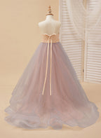 A-Linie Satin Tüll Sweep/Pinsel zug Champagner Kleid (010226776) 