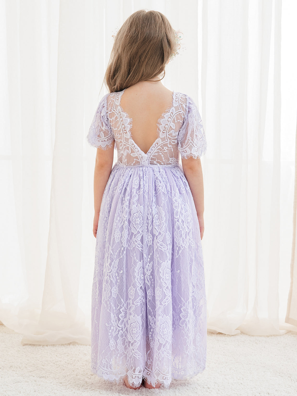 A-Linien-Spitze Knöchellanges Elfenbein Boho Blumenmädchenkleid 