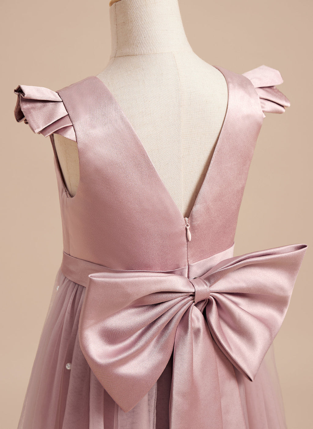 A-Linie Satin Tüll Knielanges Altrosa Kleid (2003227179) 
