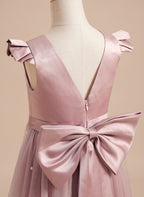 A-Linie Satin Tüll Knielanges Altrosa Kleid (2003227179) 