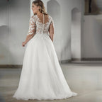 Elegant White V-neck Half Sleeve Bridal Gown Lace Applique Plus Size Floor-Length Wedding Dress for Women vestidos de novia-payinti