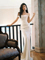 Charmantes Off Thes Satin Meerjungfrau Abendkleid, weißes Ballkleid Brautkleid Y8592