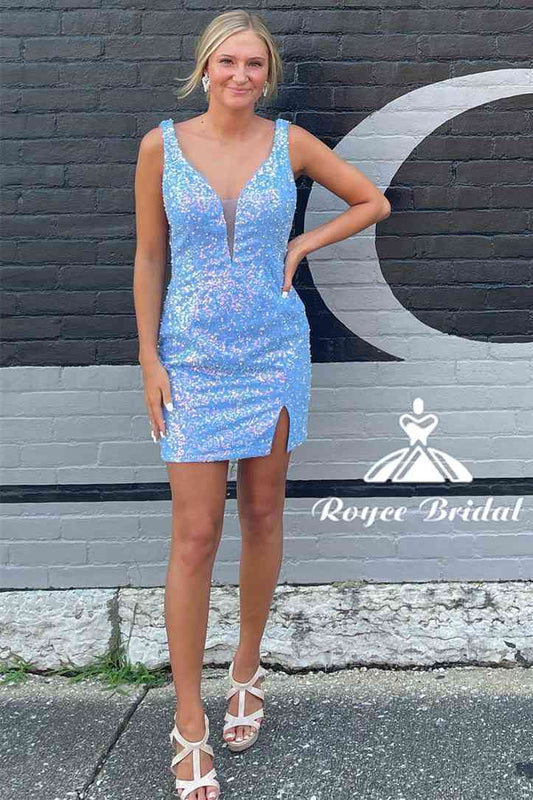 Yolande | Vestido de fiesta con lentejuelas azul cielo