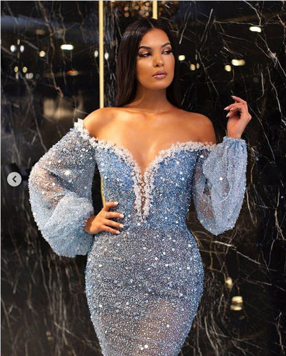 Spring Summer Women Clothing Casual Dress Elegant Gold V neck See through Fishtail Evening Dress