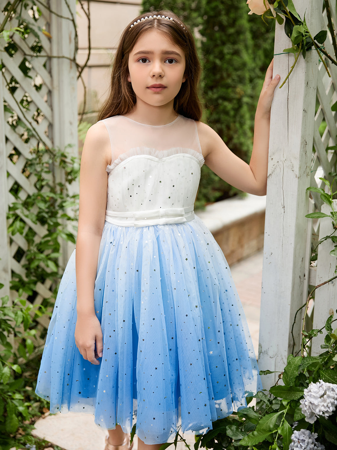 Vestido de fiesta/princesa de tul azul hasta la rodilla para niña de las flores