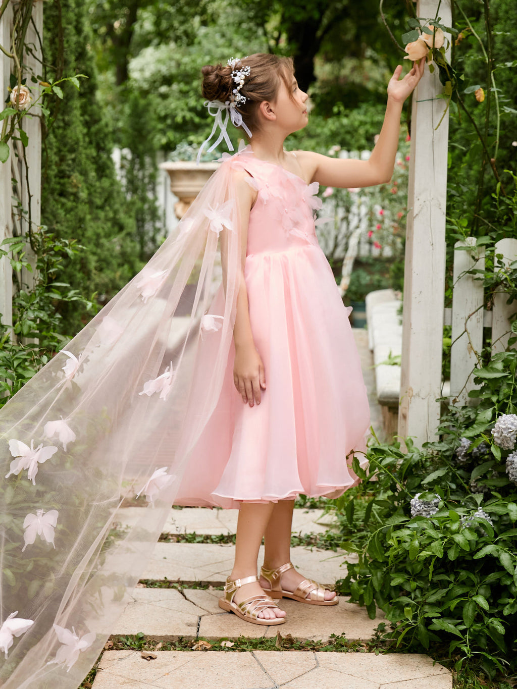 A-Linie Organza Tee-Länge Rosa Kleid (010220821) 