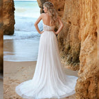 Simple Backless Chiffon V-Neck Bohemian Wedding Dress for Bride Lace Applique Sleeveless Beach Bridal Gown Robe De Mariée-payinti
