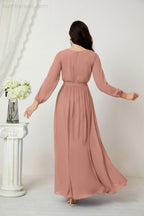 Vestidos de noche Sunnderly con escote en V profundo, gasa, para dama de honor, manga larga de obispo, abertura lateral, vestido formal SY2806 