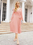 Vestido de dama de honor con escote en V y cinturón para madre de la novia, invitada de boda SY28031 