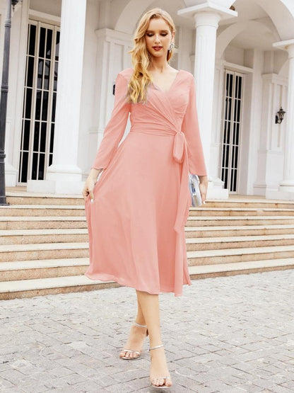 Brautjungfernkleid mit V-Rücken und Taillengürtel für die Mutter der Braut, Hochzeitsgäste, SY28031 