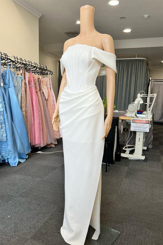 Split Side Off-The-Shoulder Mermaid Prom Gown with Elegant Pleats