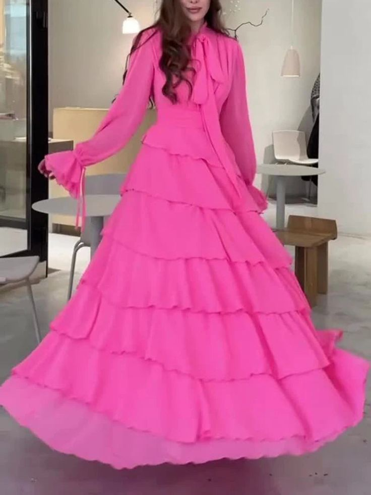 Schickes Chiffon-Ballkleid mit Rüschen und Lagenmuster, Abendkleid Y7640