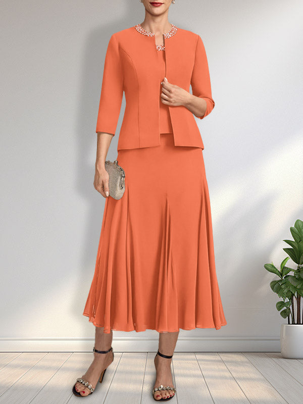 Vestido de gasa para madre de la novia con escote en A, largo hasta la rodilla, con lentejuelas y abalorios.