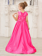 A-Linie Spitze Satin Bodenlang Blumenmädchenkleid 