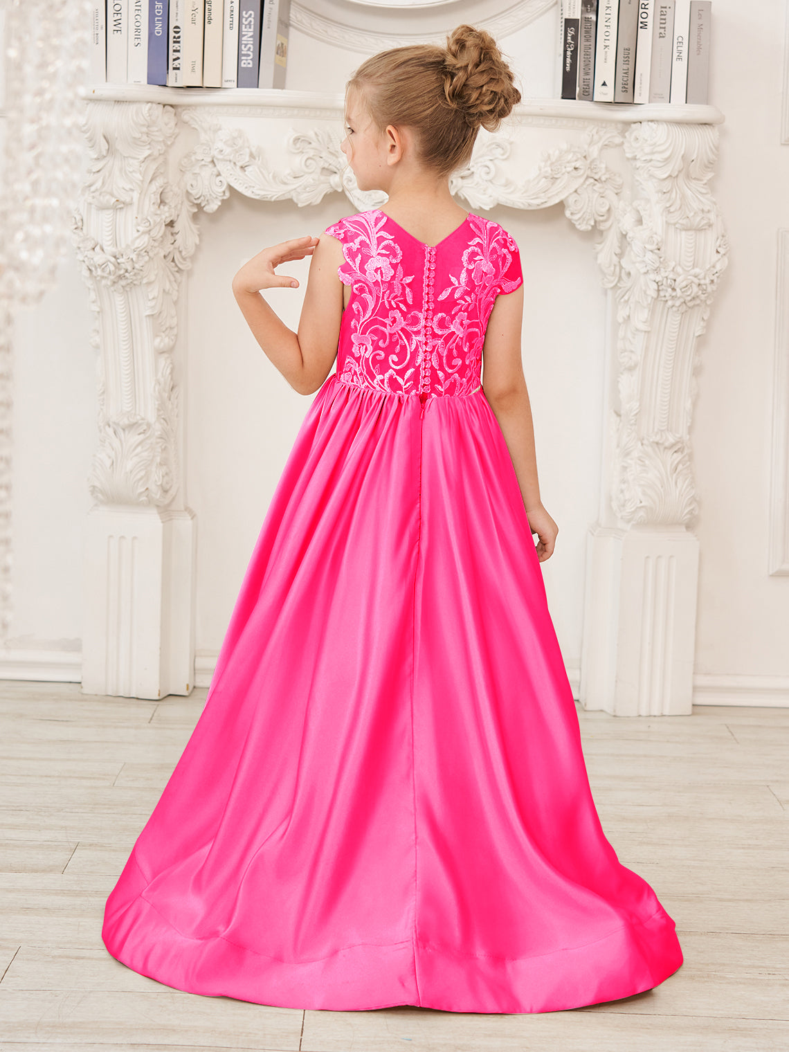 A-Linie Spitze Satin Bodenlang Blumenmädchenkleid 