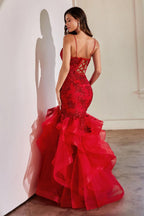 Damen Ballkleid mit Spitzenapplikation, Tüll, lang, Meerjungfrau-Stil, Rüschen, funkelnd, formelles Abendkleid 
