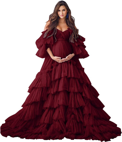 Puffy Tüll Robe Umstandskleid für Fotoshooting Transparente Braut Dessous Hochzeitskleid Lange Baby Shower Schwangerschaftskleider 