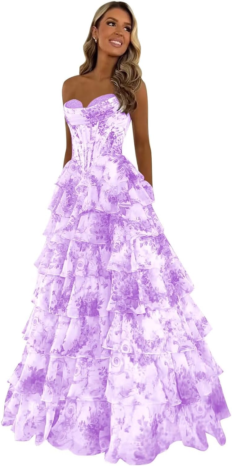 Trägerloses Korsett-Ballkleid für Damen 2025, langes, gestuftes, gerüschtes Chiffon-Abendkleid mit Schlitz 