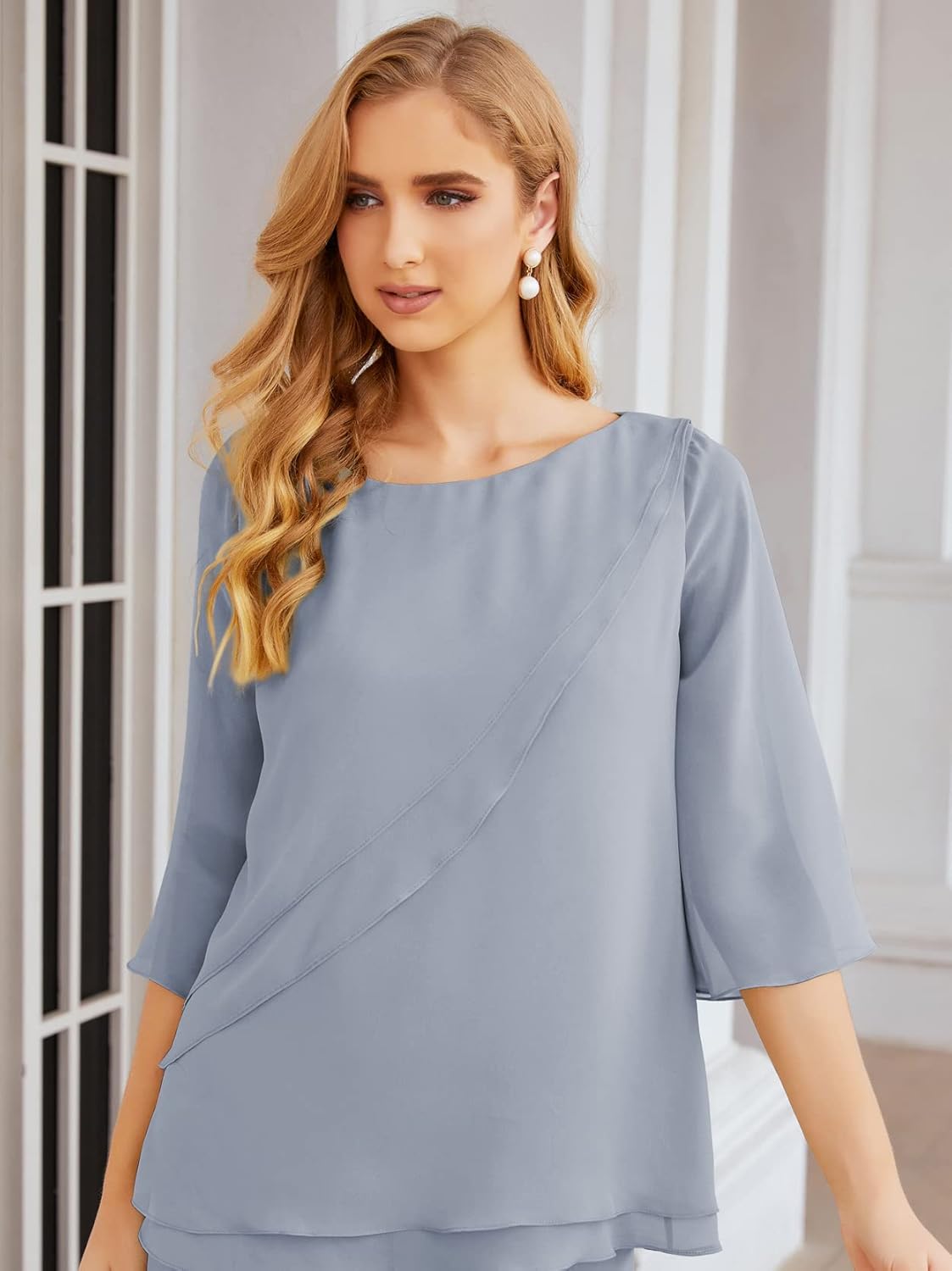 Vestido de gasa para madre de la novia Sunnderly, talla grande, trajes de pantalón con capas con volantes 