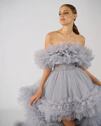 Rüschen-Tüll-Robe für Schwangerschafts-Fotoshooting, transparent, schulterfrei, Umstandsrobe, schwanger, Babyparty, Abschlussballkleid 