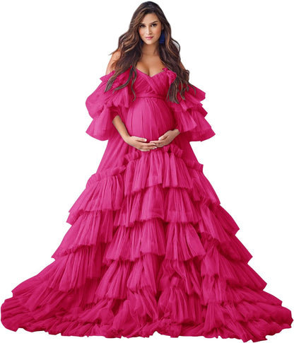 Puffy Tüll Robe Umstandskleid für Fotoshooting Transparente Braut Dessous Hochzeitskleid Lange Baby Shower Schwangerschaftskleider 