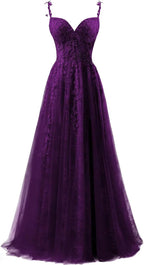 Vestidos de fiesta de tul con apliques de encaje para mujer 2025, vestido de fiesta formal de noche con tirantes finos y abertura 