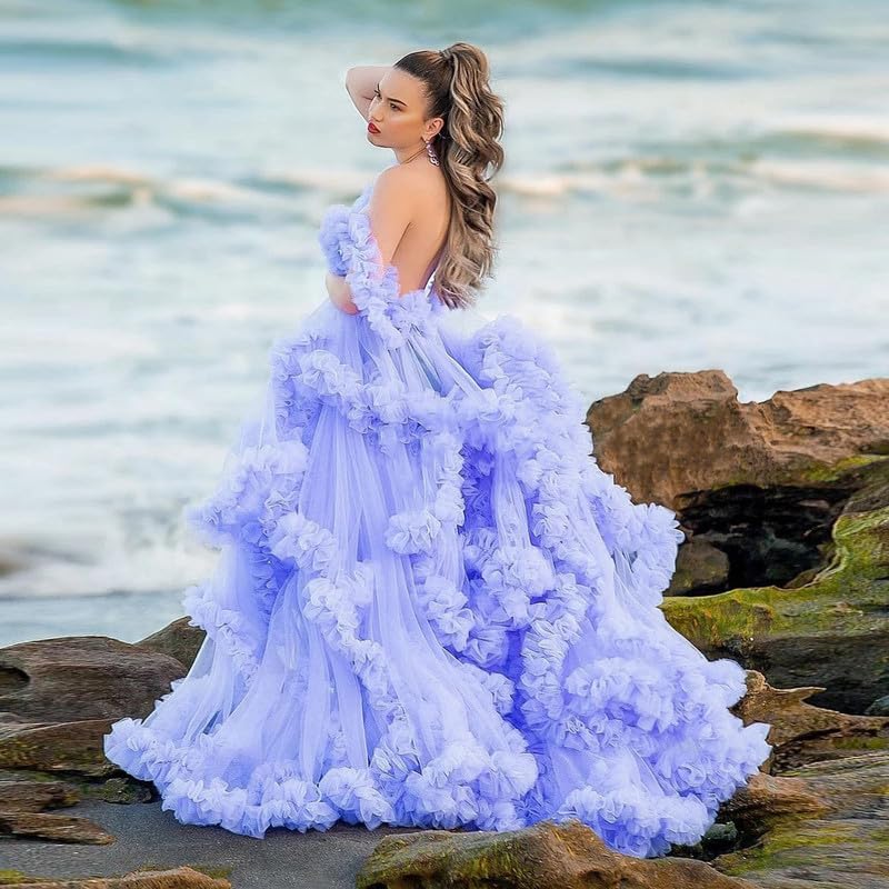 Tulle Dress for Maternity Photoshoot Puffy Ruffles Illusion Bridal Lingerie Bathgown SY055