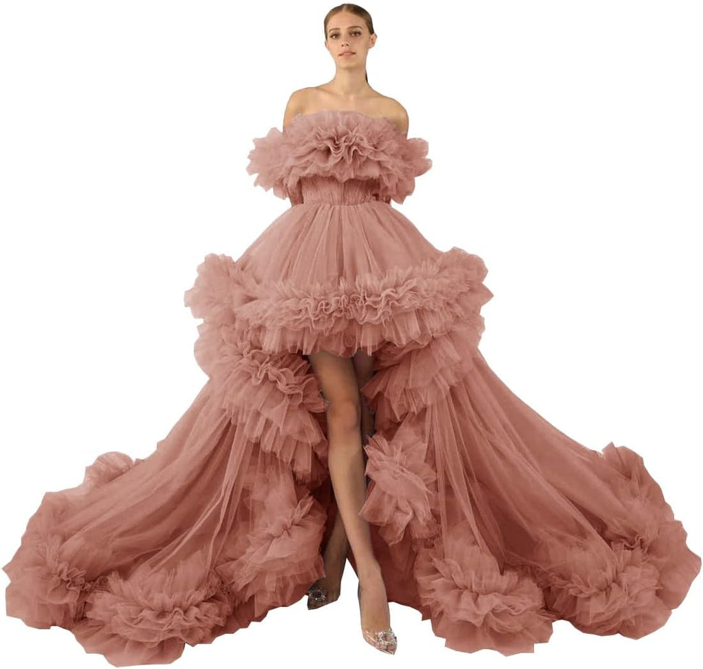 Rüschen-Tüll-Robe für Schwangerschafts-Fotoshooting, transparent, schulterfrei, Umstandsrobe, schwanger, Babyparty, Abschlussballkleid 