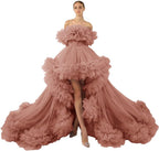 Rüschen-Tüll-Robe für Schwangerschafts-Fotoshooting, transparent, schulterfrei, Umstandsrobe, schwanger, Babyparty, Abschlussballkleid 