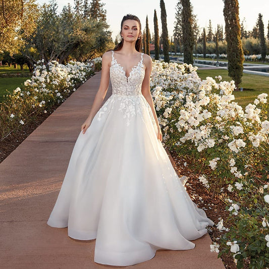 Fancy Sleeveless Wedding Dress For Women Tank Sweetheart A-line Pleat Vestido De Noiva Made To Order Bride-payinti