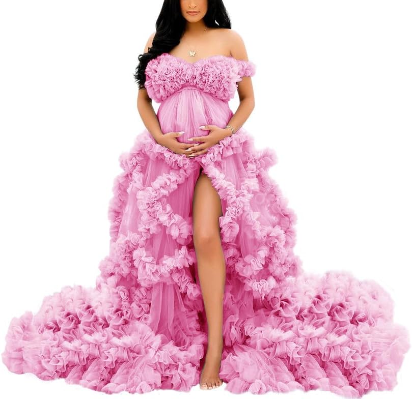 Tulle Dress for Maternity Photoshoot Puffy Ruffles Illusion Bridal Lingerie Bathgown SY055