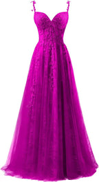 Vestidos de fiesta de tul con apliques de encaje para mujer 2025, vestido de fiesta formal de noche con tirantes finos y abertura 