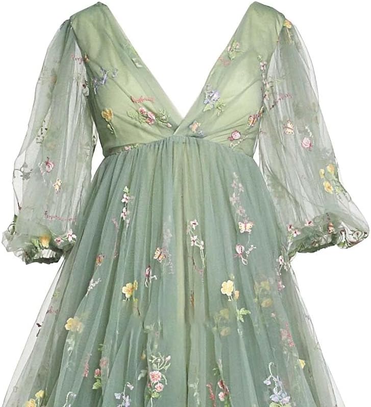 Embroidery Tulle Robe Maternity Dress for Photoshoot Ball Gown Slit Pregnancy Baby Shower Gown