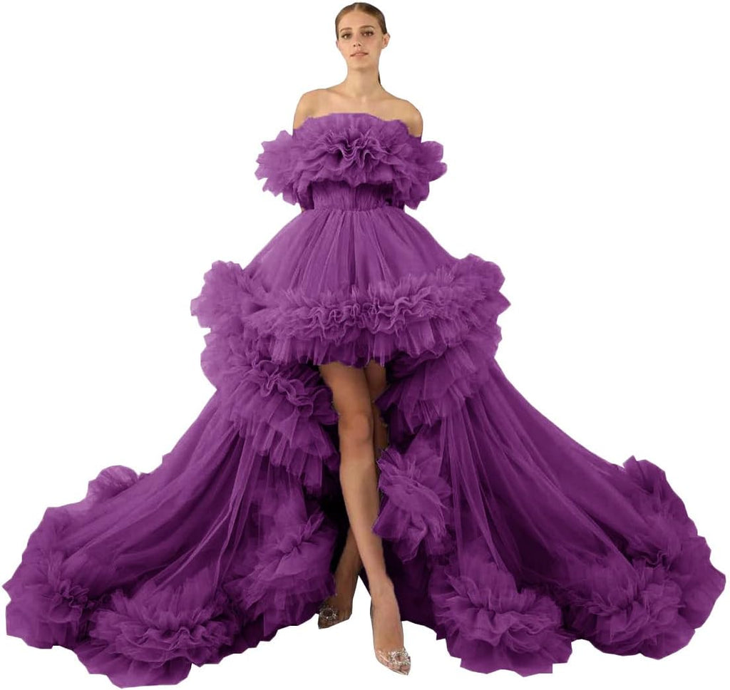 Rüschen-Tüll-Robe für Schwangerschafts-Fotoshooting, transparent, schulterfrei, Umstandsrobe, schwanger, Babyparty, Abschlussballkleid 